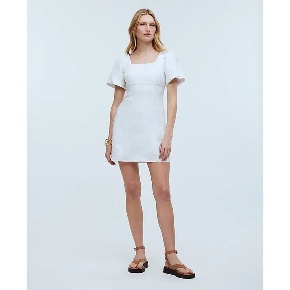 NWT Madewell Women's Eyelet White Square Neck Linen Mini Dress NP764 Size 2